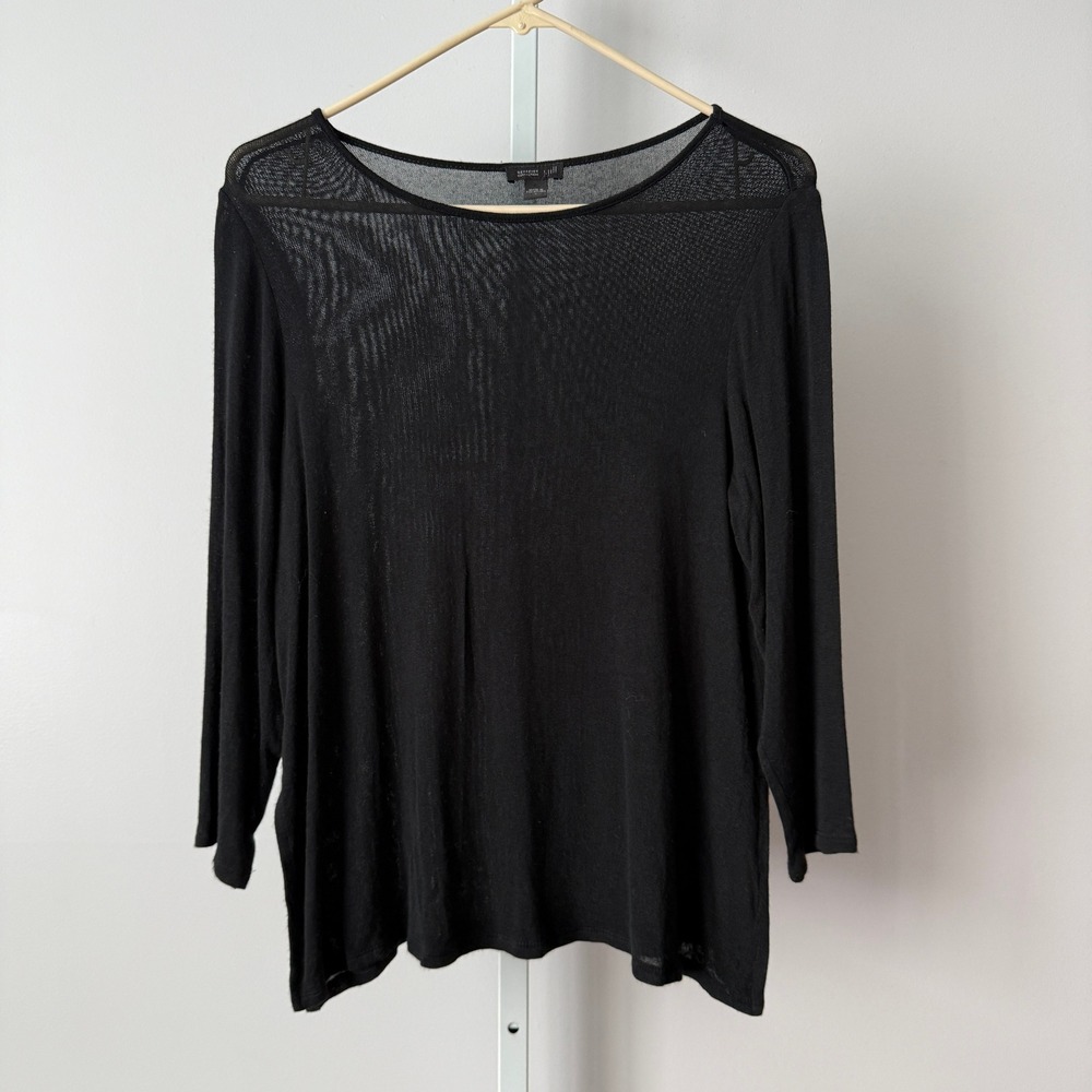 J. Jill S Black Top Wearever Sheer Knit Tunic Preppy Classic Minimalist
